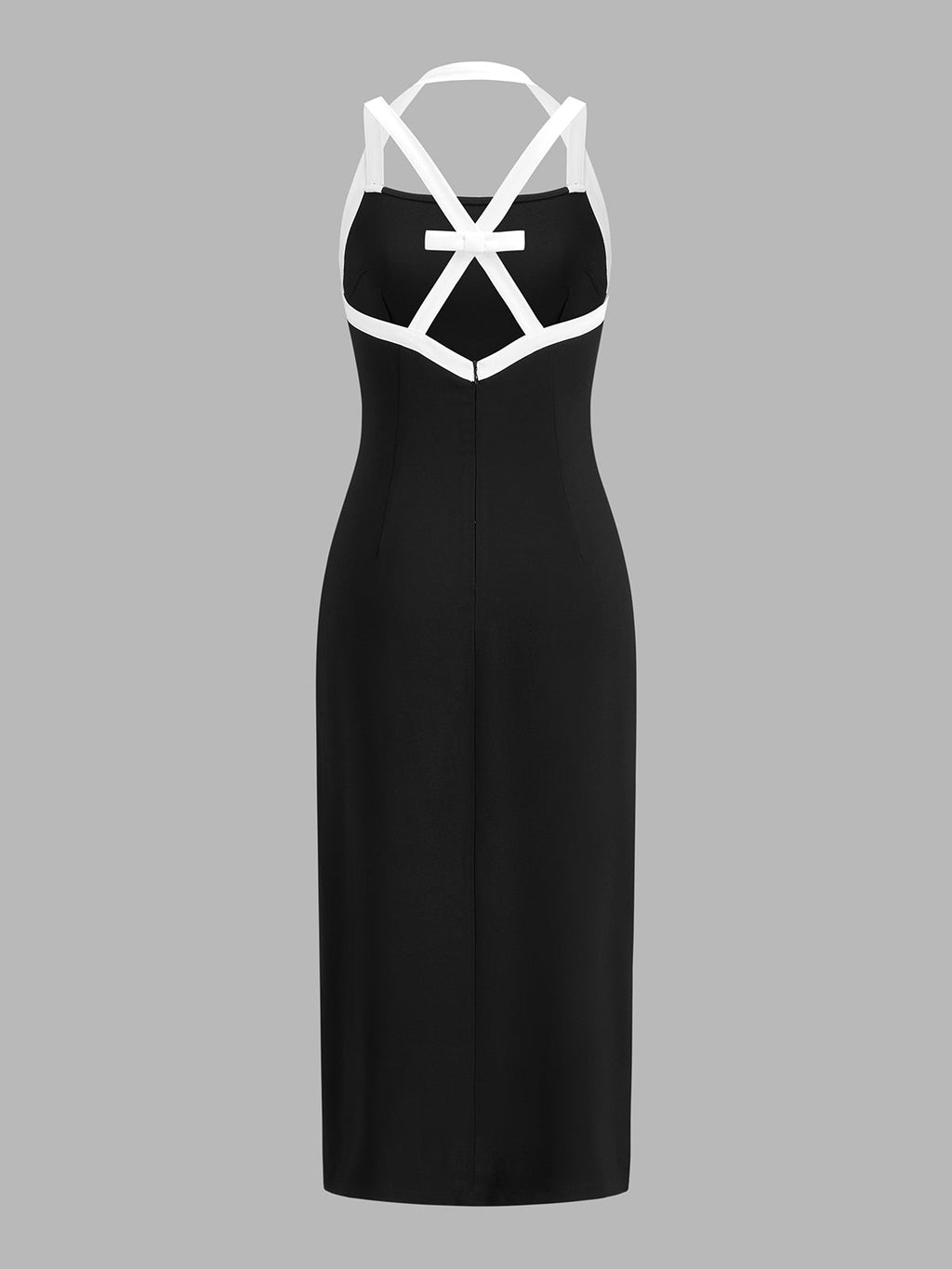 Contrast Strap Bow Back Midi Bodycon Dress