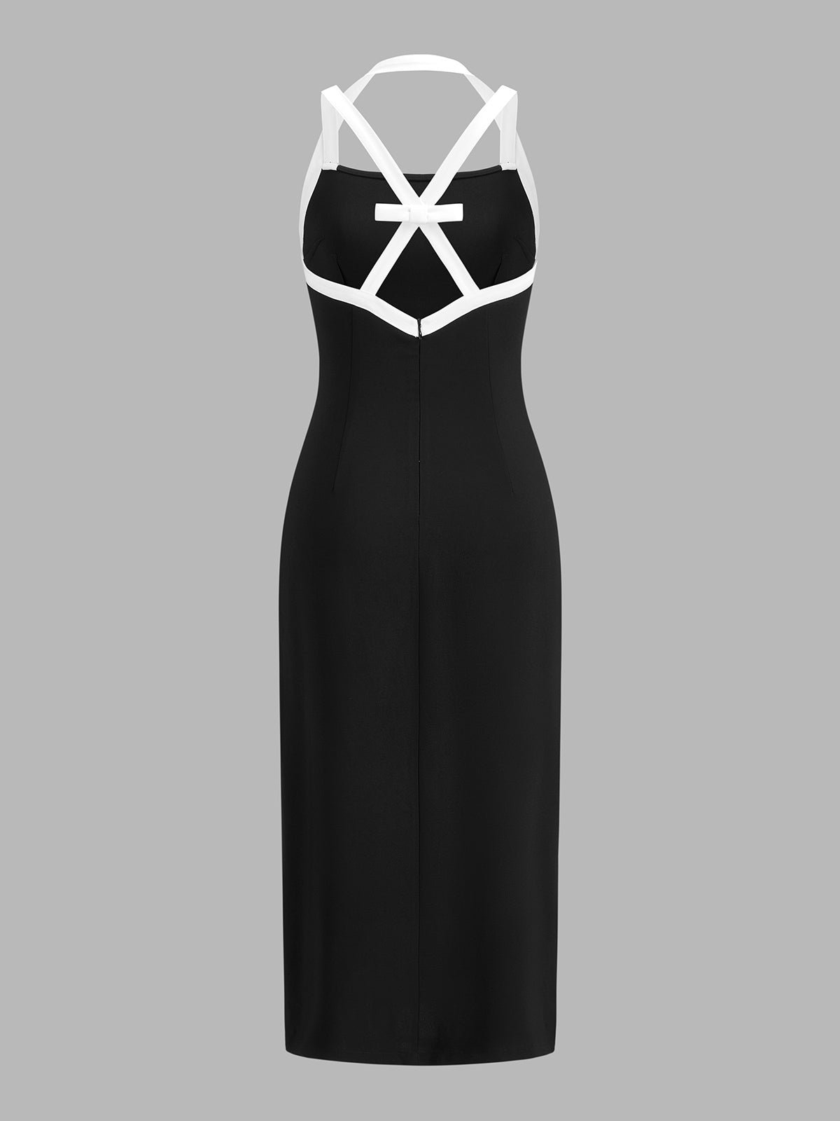 Contrast Strap Bow Back Midi Bodycon Dress