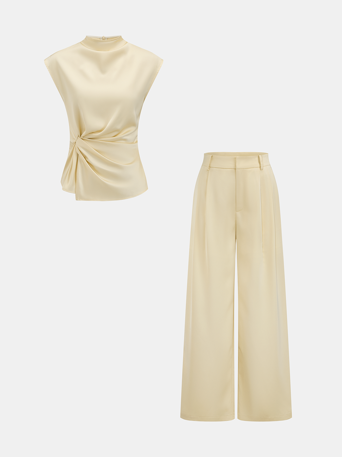 Satin Twisted Top & Wide Leg Pants Set
