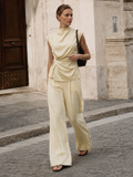 Satin Twisted Top & Wide Leg Pants Set