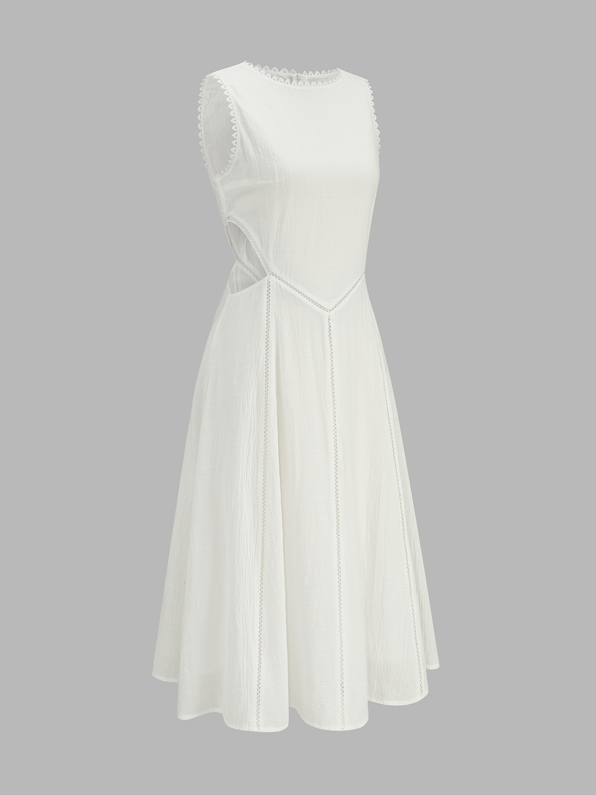 Lace Trim Cutout Cotton Linen Maxi Dress