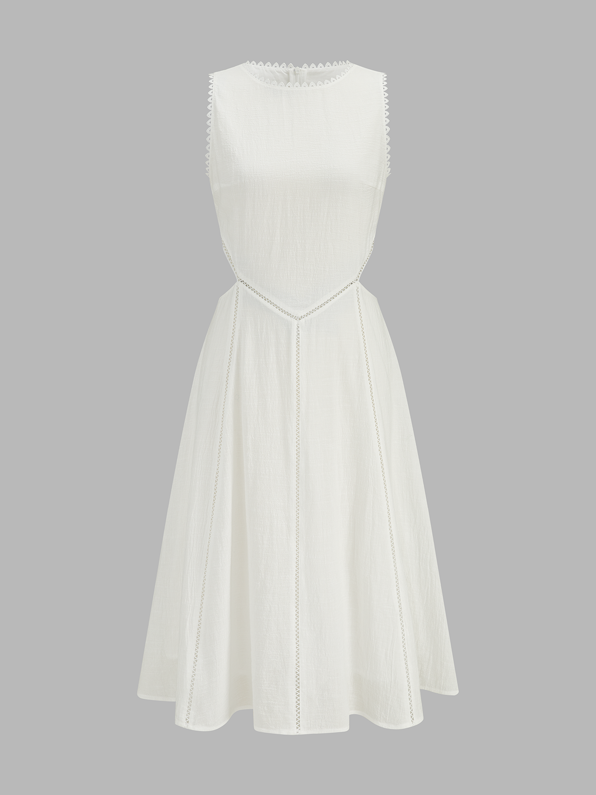 Lace Trim Cutout Cotton Linen Maxi Dress