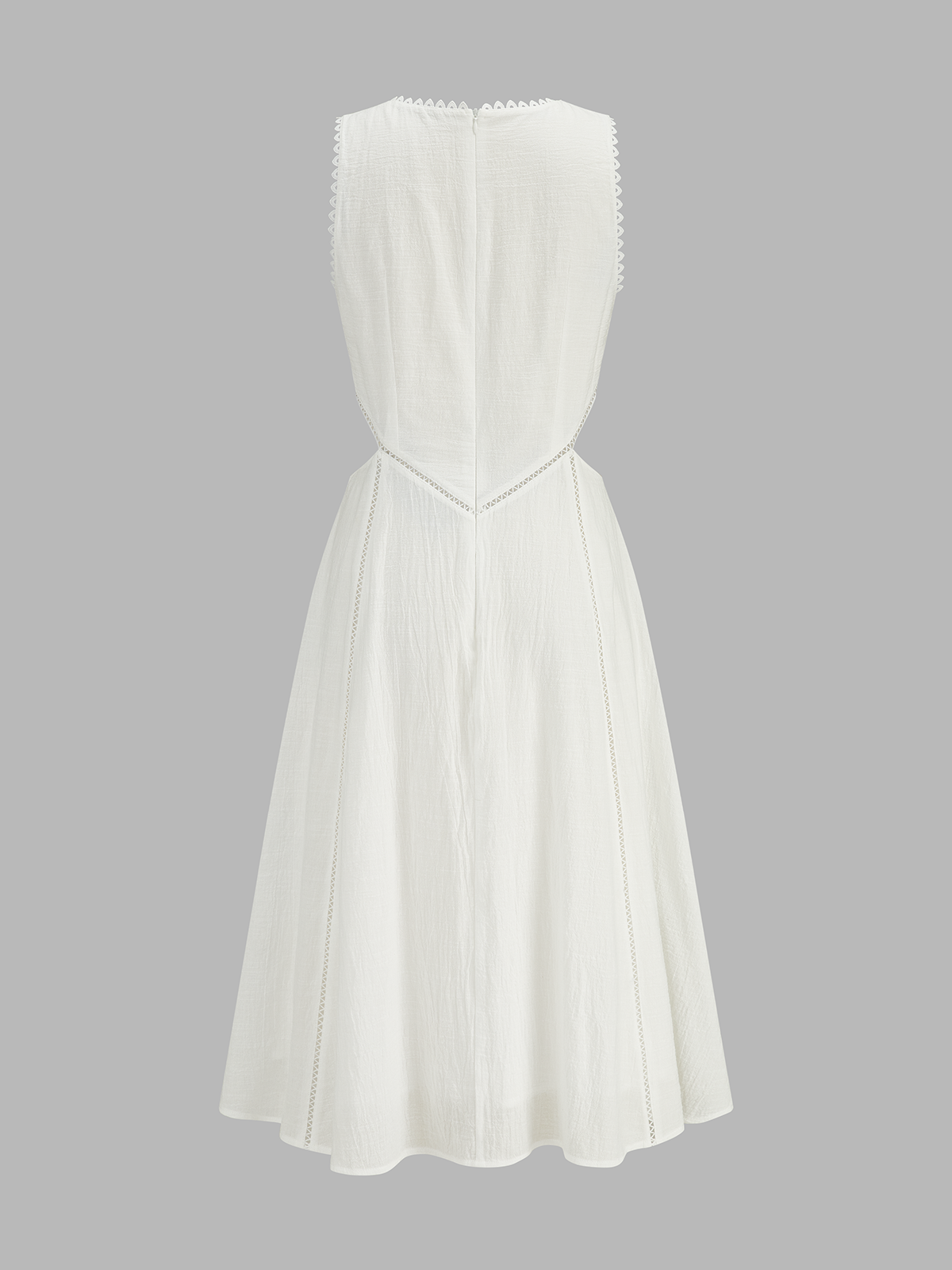 Lace Trim Cutout Cotton Linen Maxi Dress