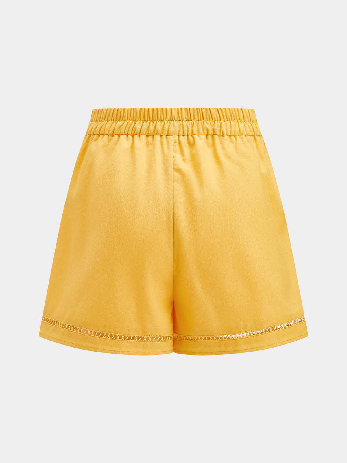 Hollow Trim Linen Blend Two Piece Shorts Set