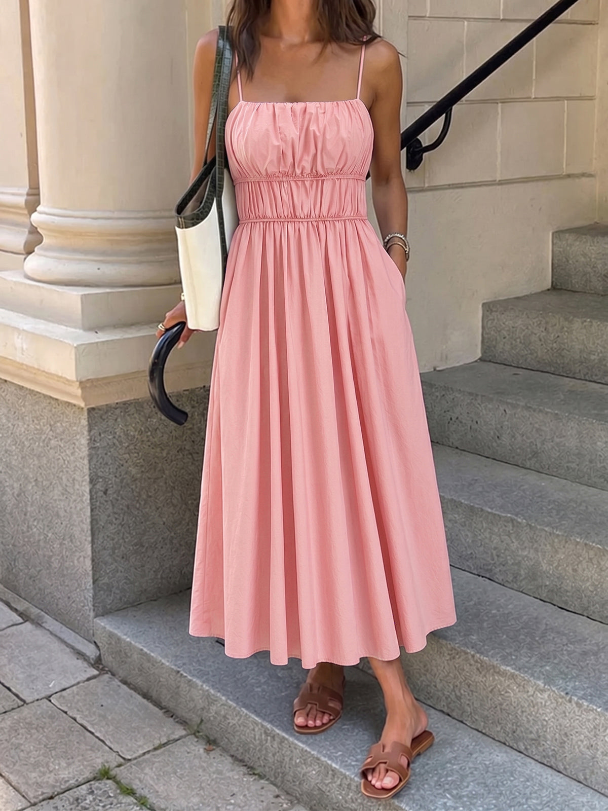 Cotton Shirred Cami Maxi Dress