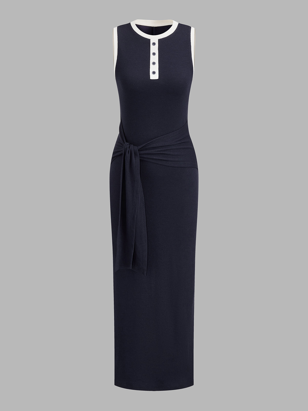 Contrast Trim Tie-Waist Knit Midi Dress