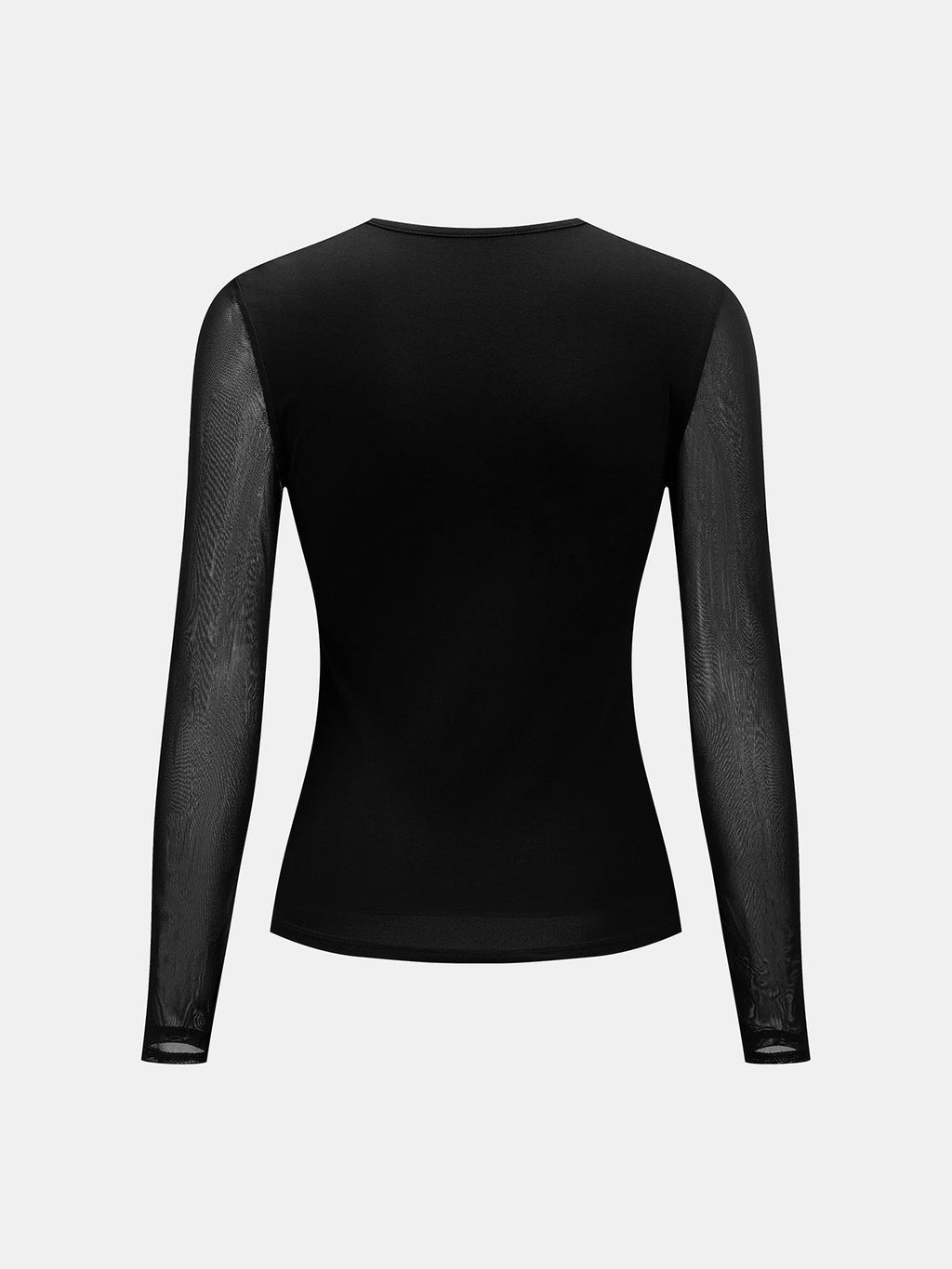 Mesh Panel Stretchy Knit Long Sleeve Blouse