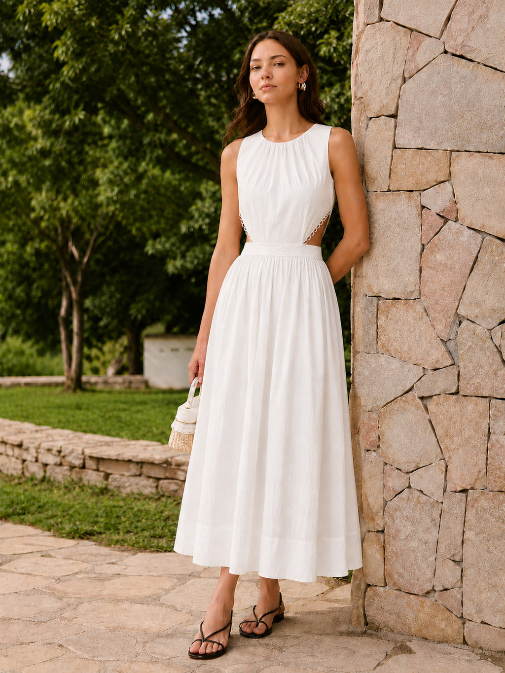 Sleeveless Cutout Waist Maxi Dress