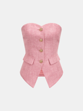 Tweed Flower Button Strapless Corset Top