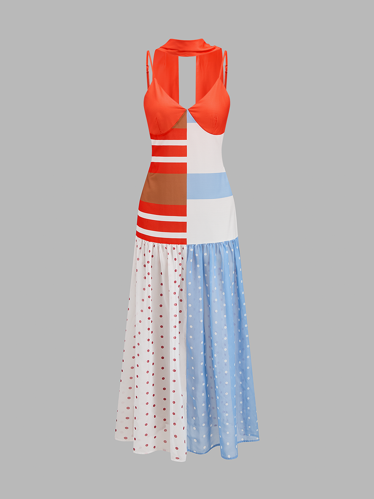 Color Block Patchwork Polka Dot Slip Dress