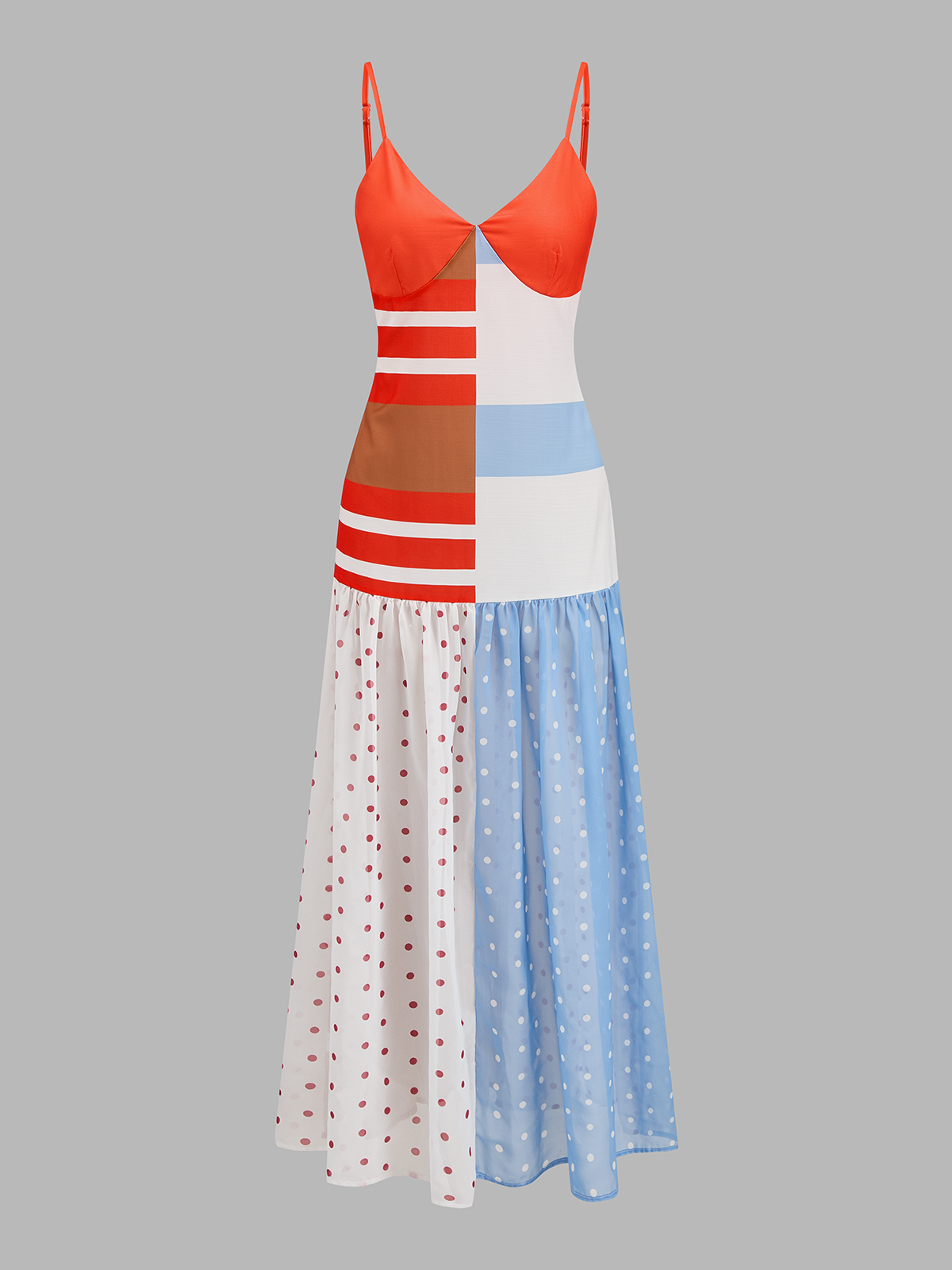 Color Block Patchwork Polka Dot Slip Dress