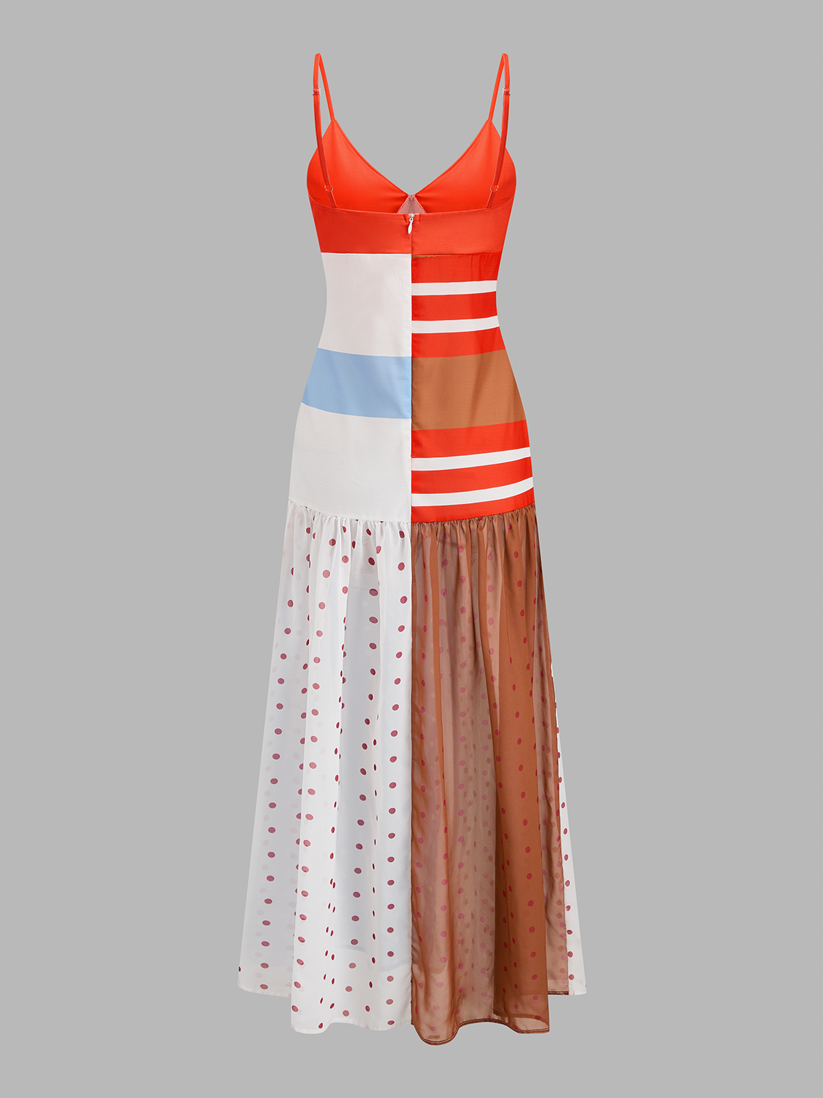 Color Block Patchwork Polka Dot Slip Dress