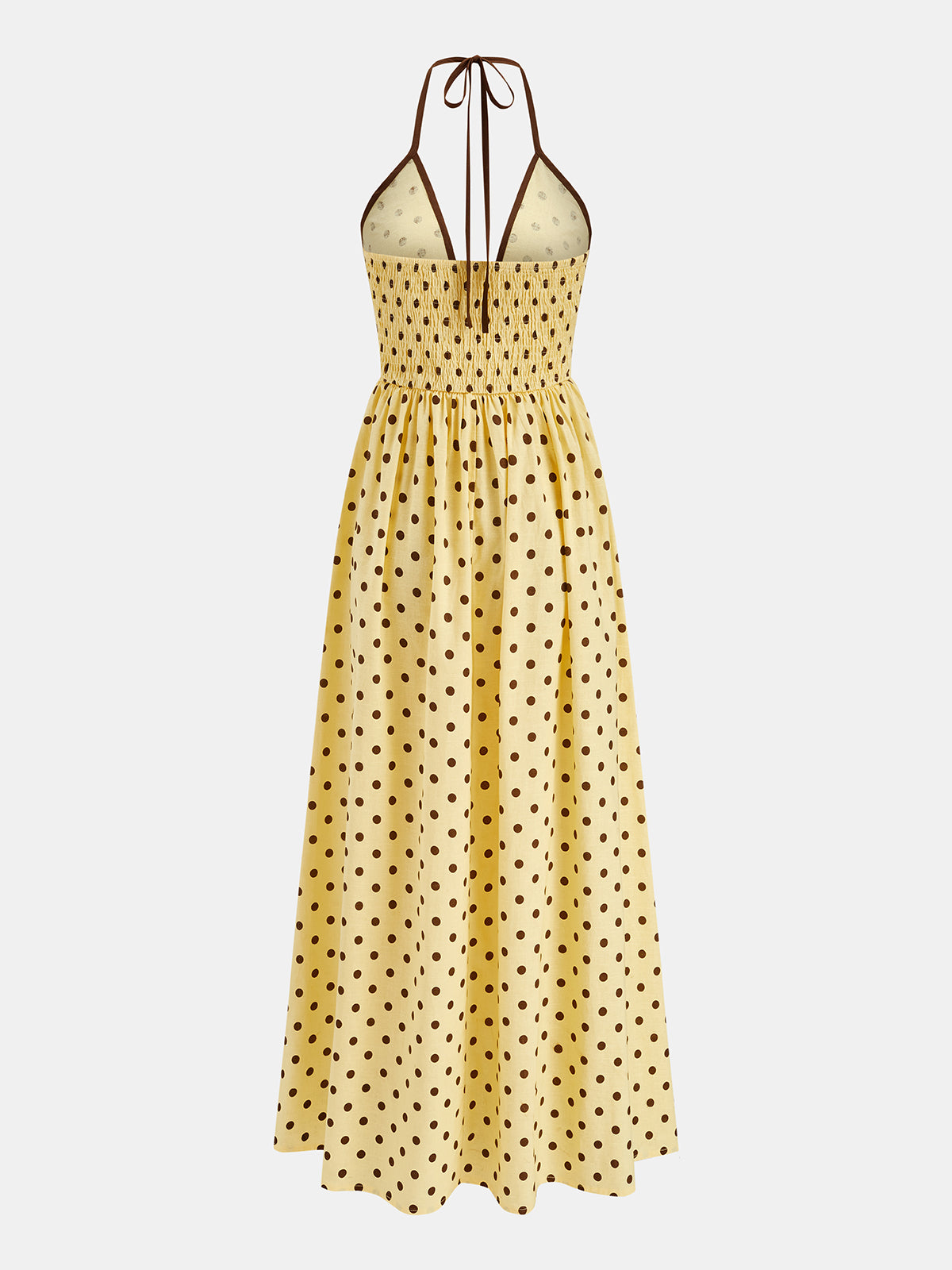 Polka Dot Halter Cotton Linen Midi Dress