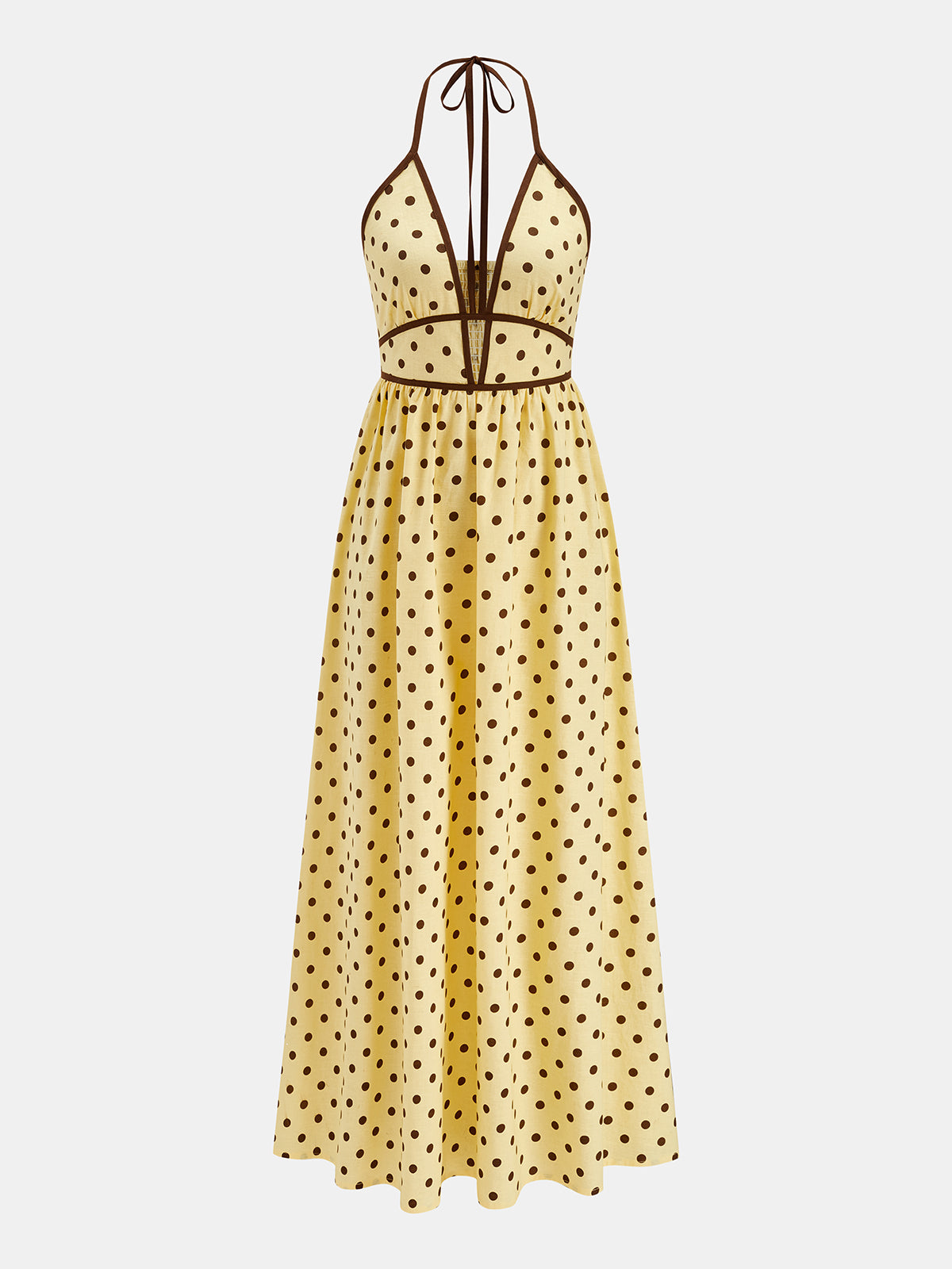 Polka Dot Halter Cotton Linen Midi Dress