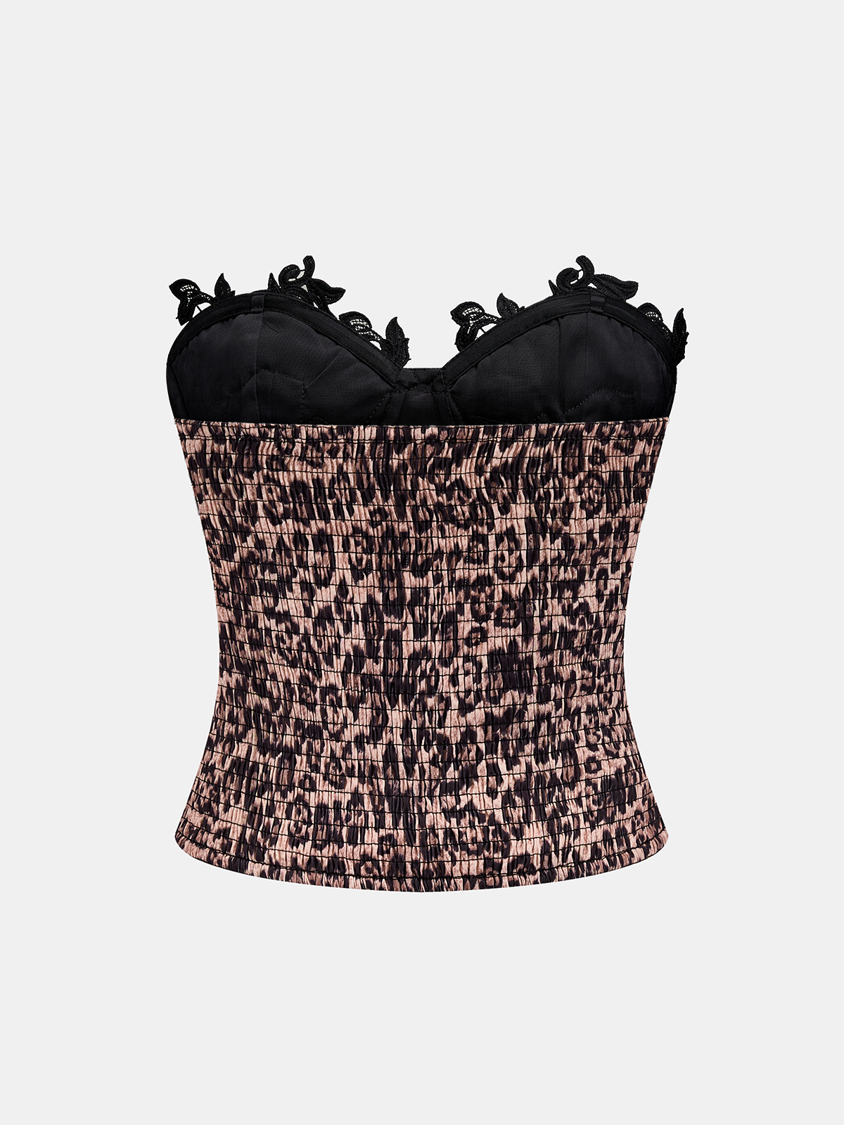 Leopard Print Lace Trim Strapless Corset Top