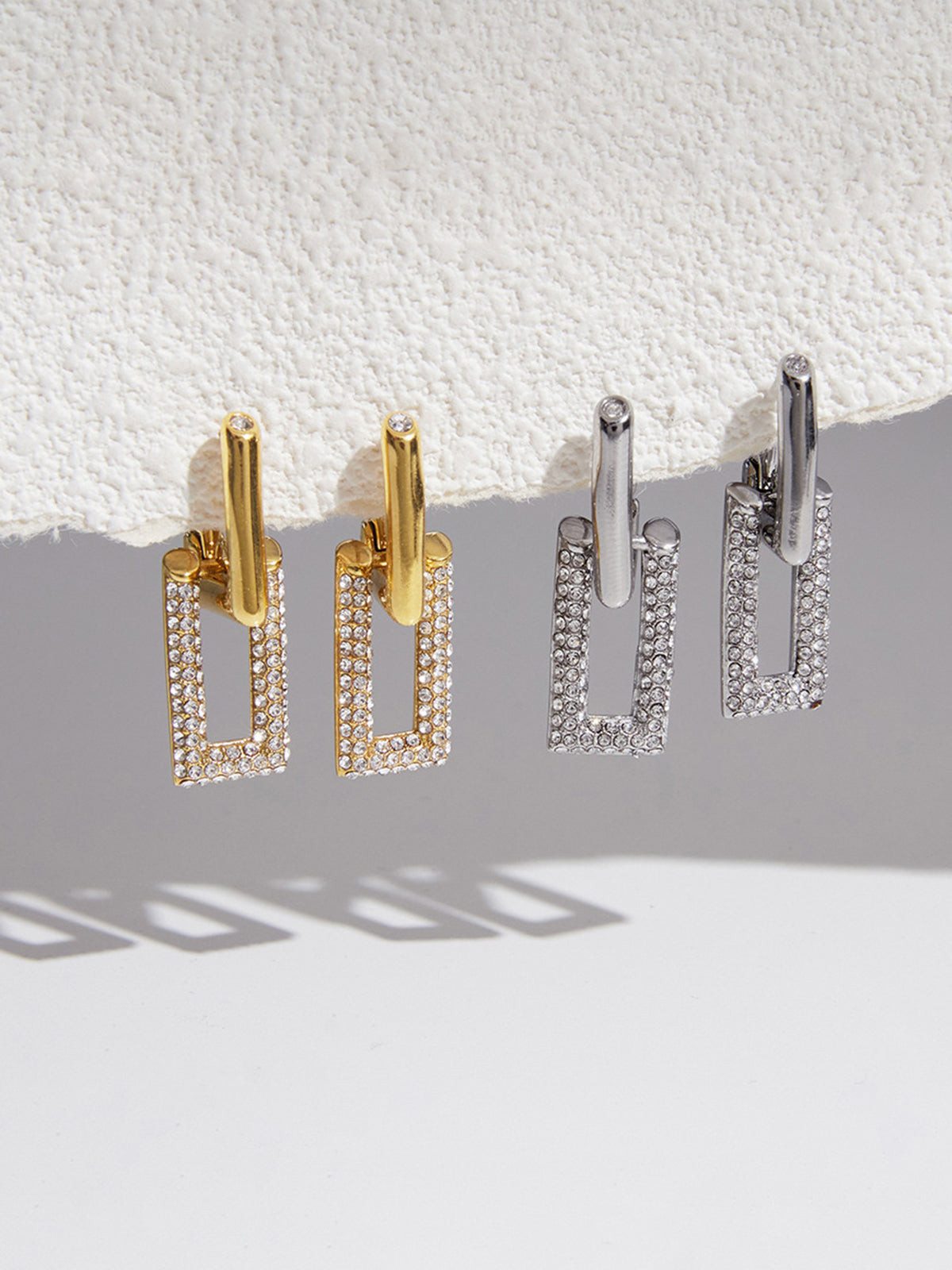 Diamond Linked Rectangle Drop Earrings