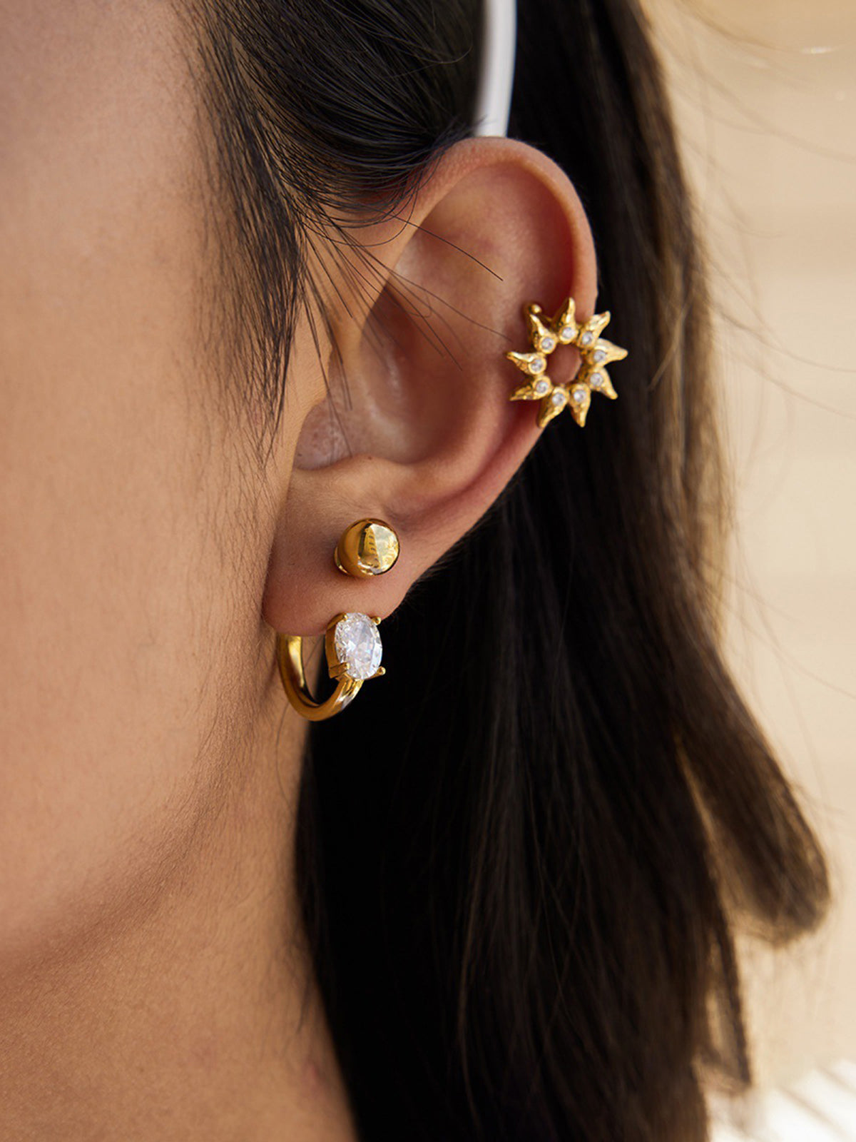 Oval Zircon Huggie Hoop Earrings