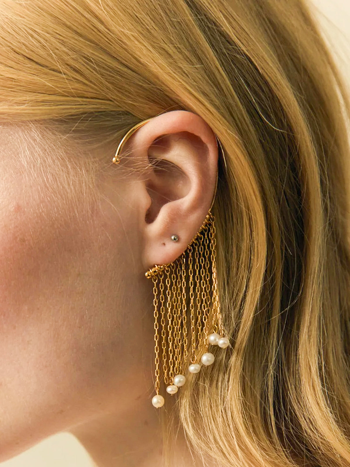 Pearl Tassel Chain Ear Cuff Earring