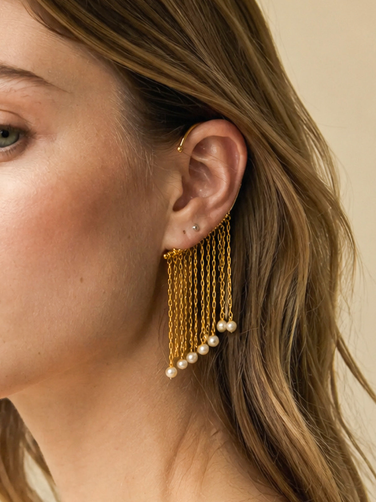 Pearl Tassel Chain Ear Cuff Earring