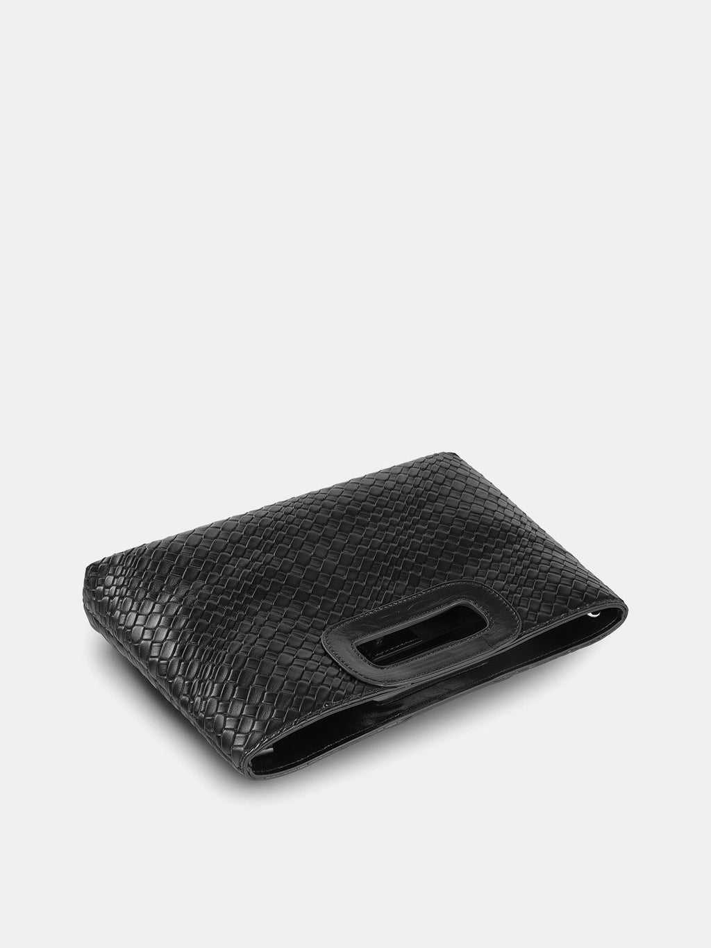 Woven Texture Cutout Handle Clutch Bag
