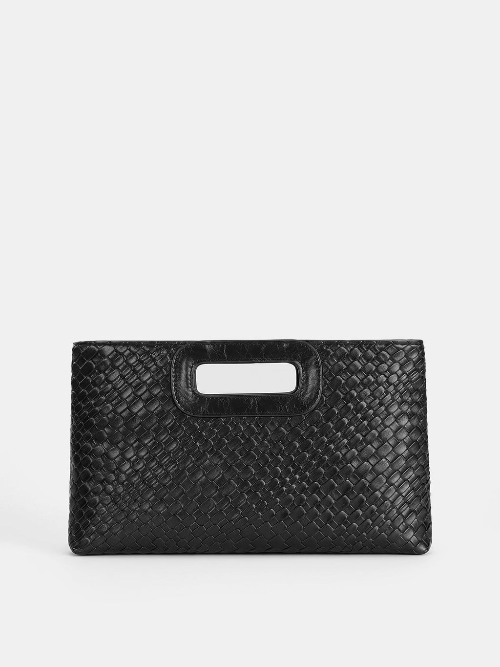 Woven Texture Cutout Handle Clutch Bag