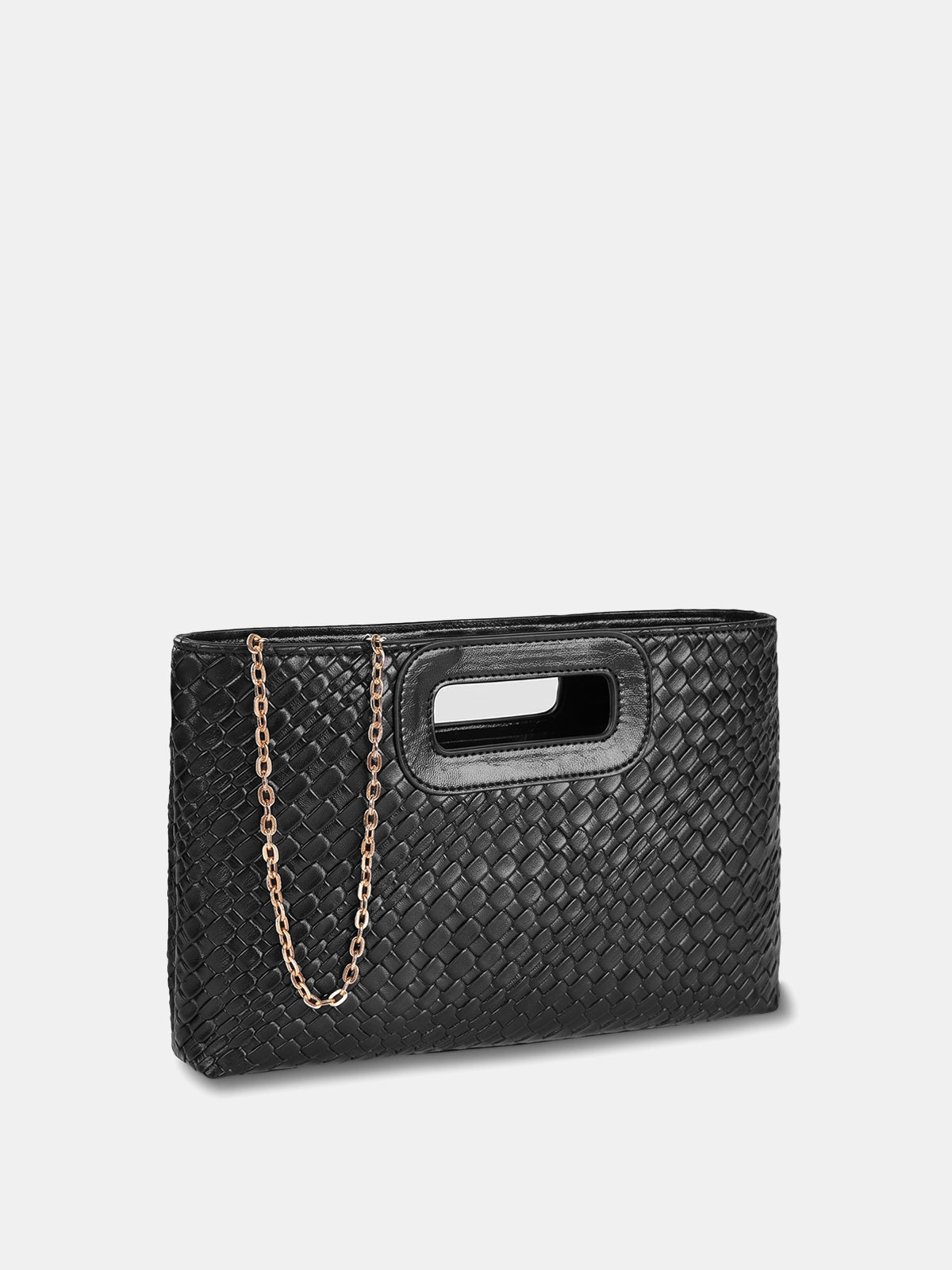 Woven Texture Cutout Handle Clutch Bag