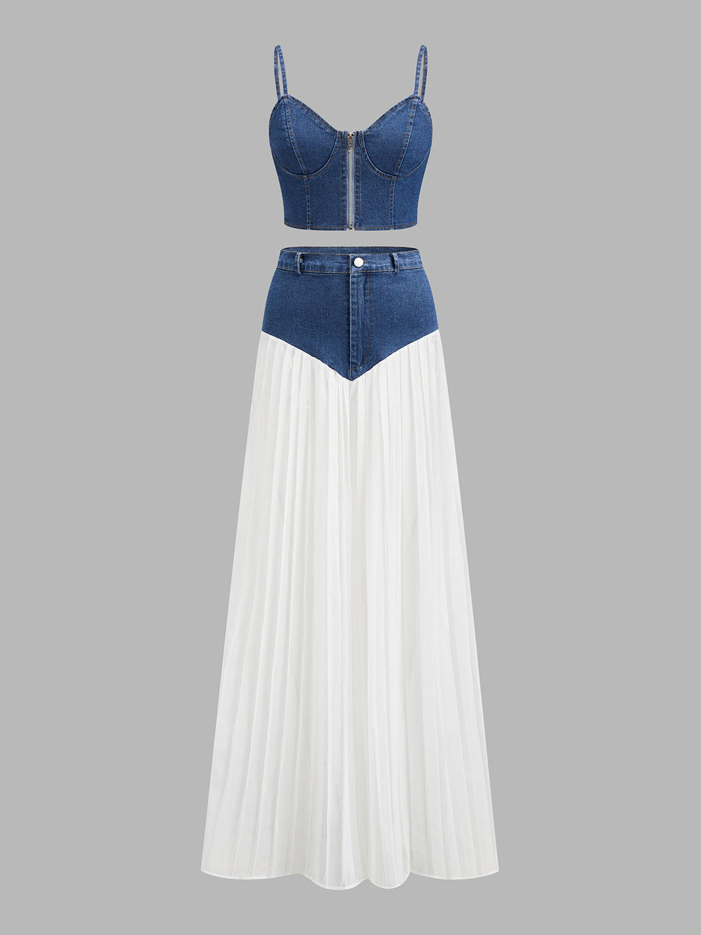 Denim Corset Pleated Maxi Two Piece Set