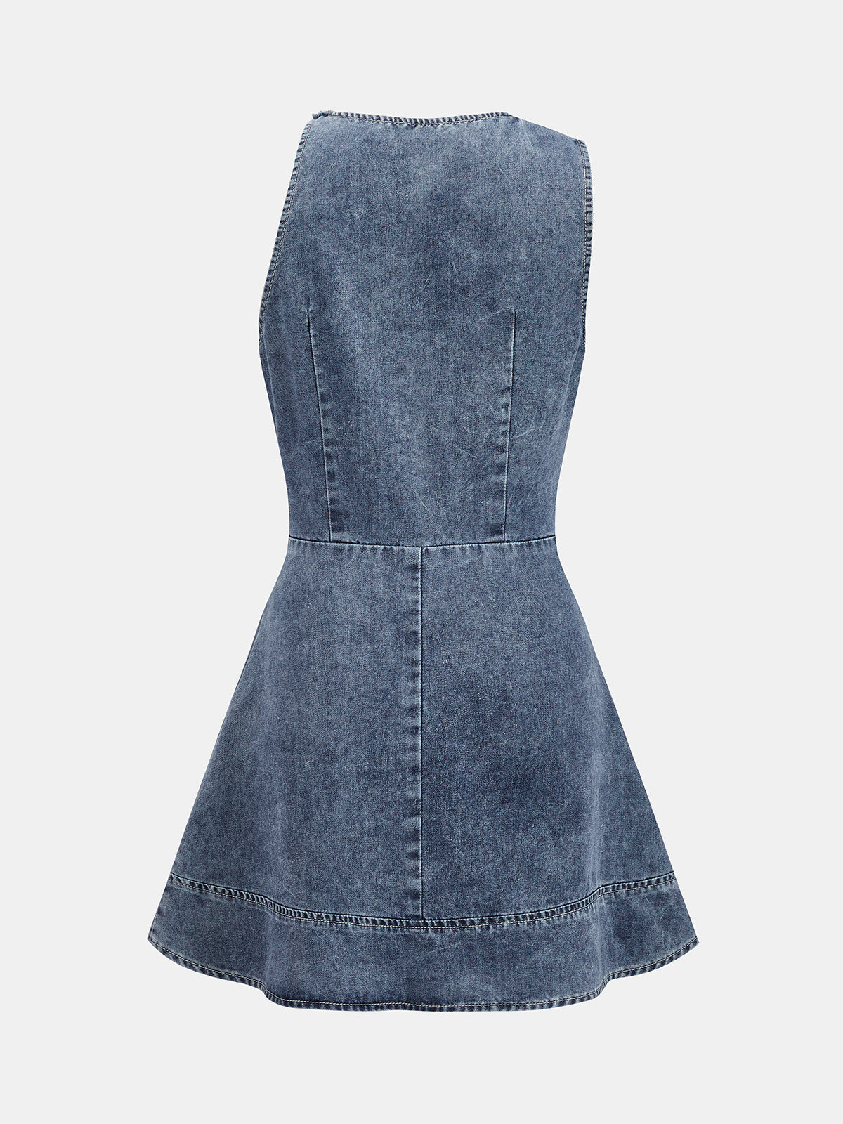Ruched Sleeveless Asymmetric Denim Mini Dress