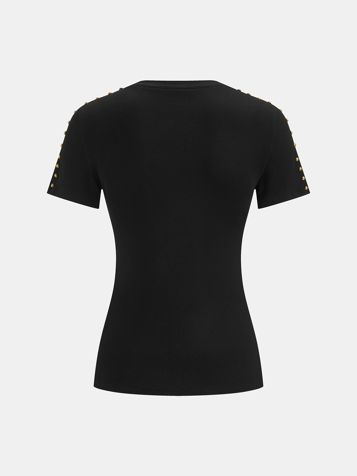 Studded Mesh Ribbed Short Sleeve T-Shirt