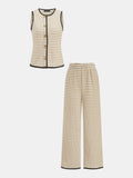 Wavy Trim Striped Two Piece Pants Set