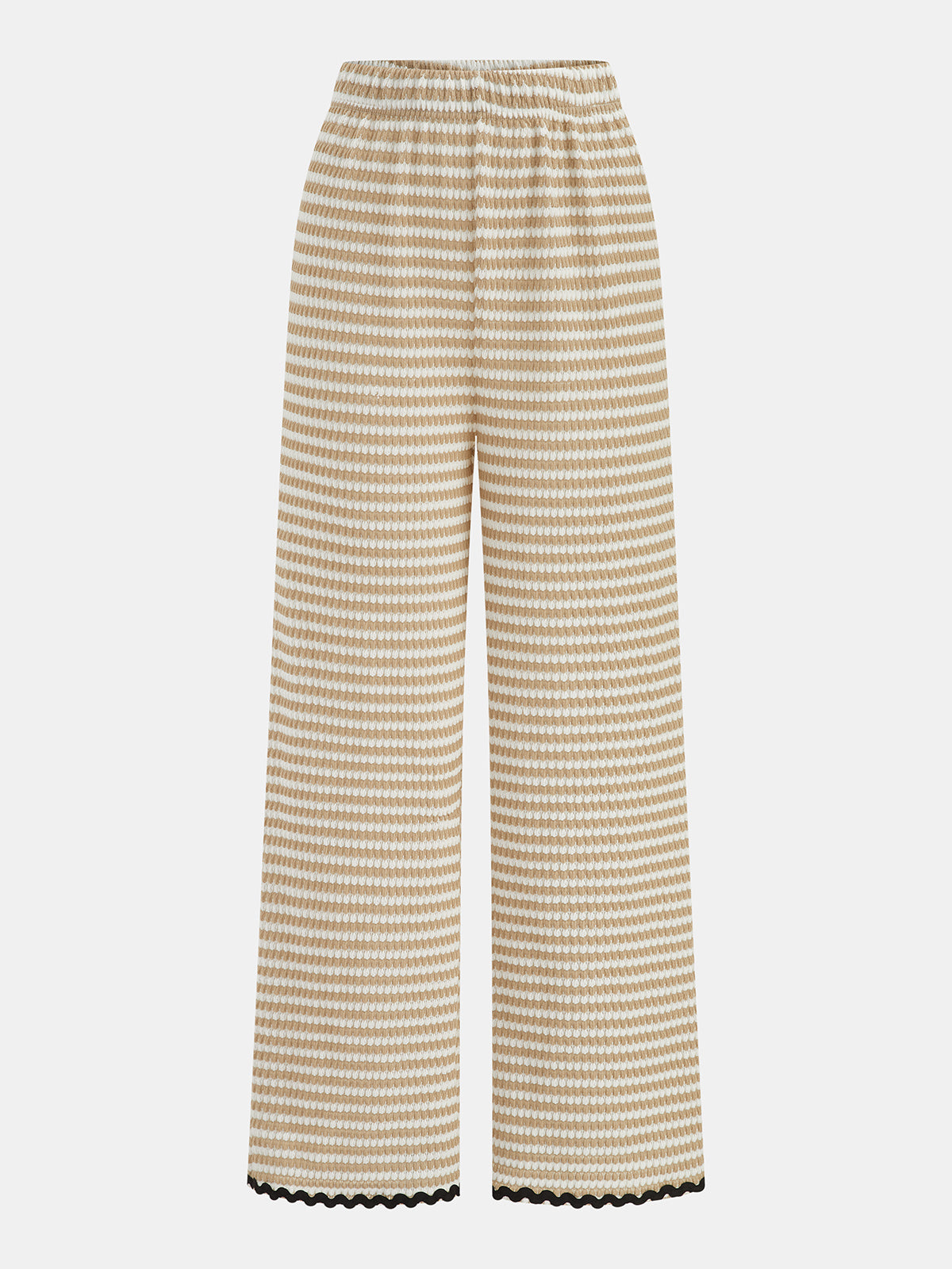 Wavy Trim Striped Two Piece Pants Set