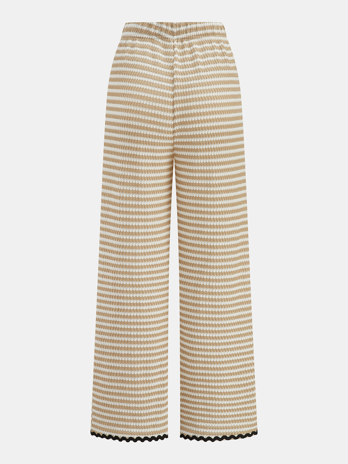 Wavy Trim Striped Two Piece Pants Set