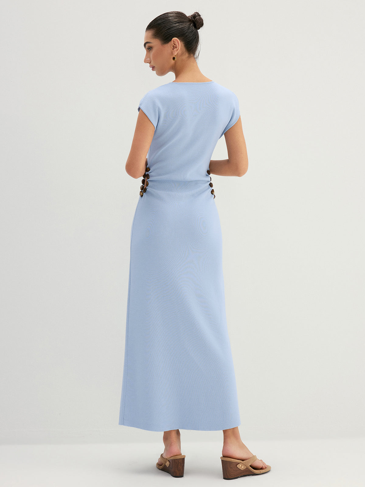 Side Bead Cutout Sleeveless Knit Midi Dress