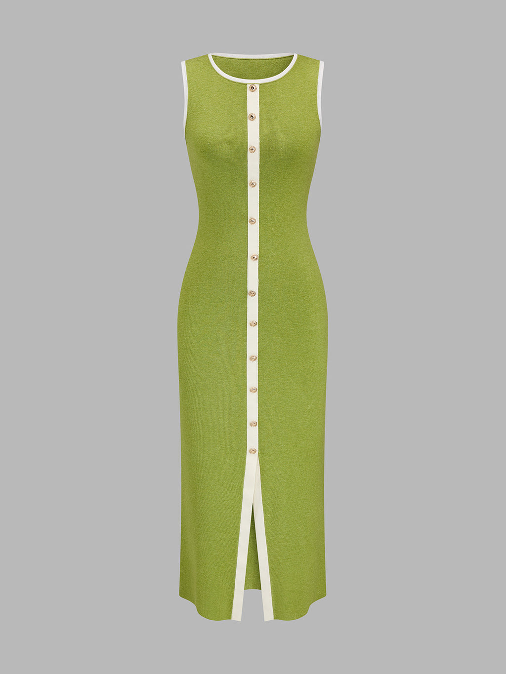 Contrast Trim Button Front Knit Maxi Dress