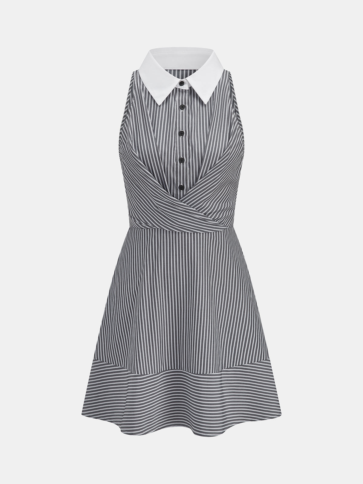 Contrast Collar Halter Striped Mini Dress