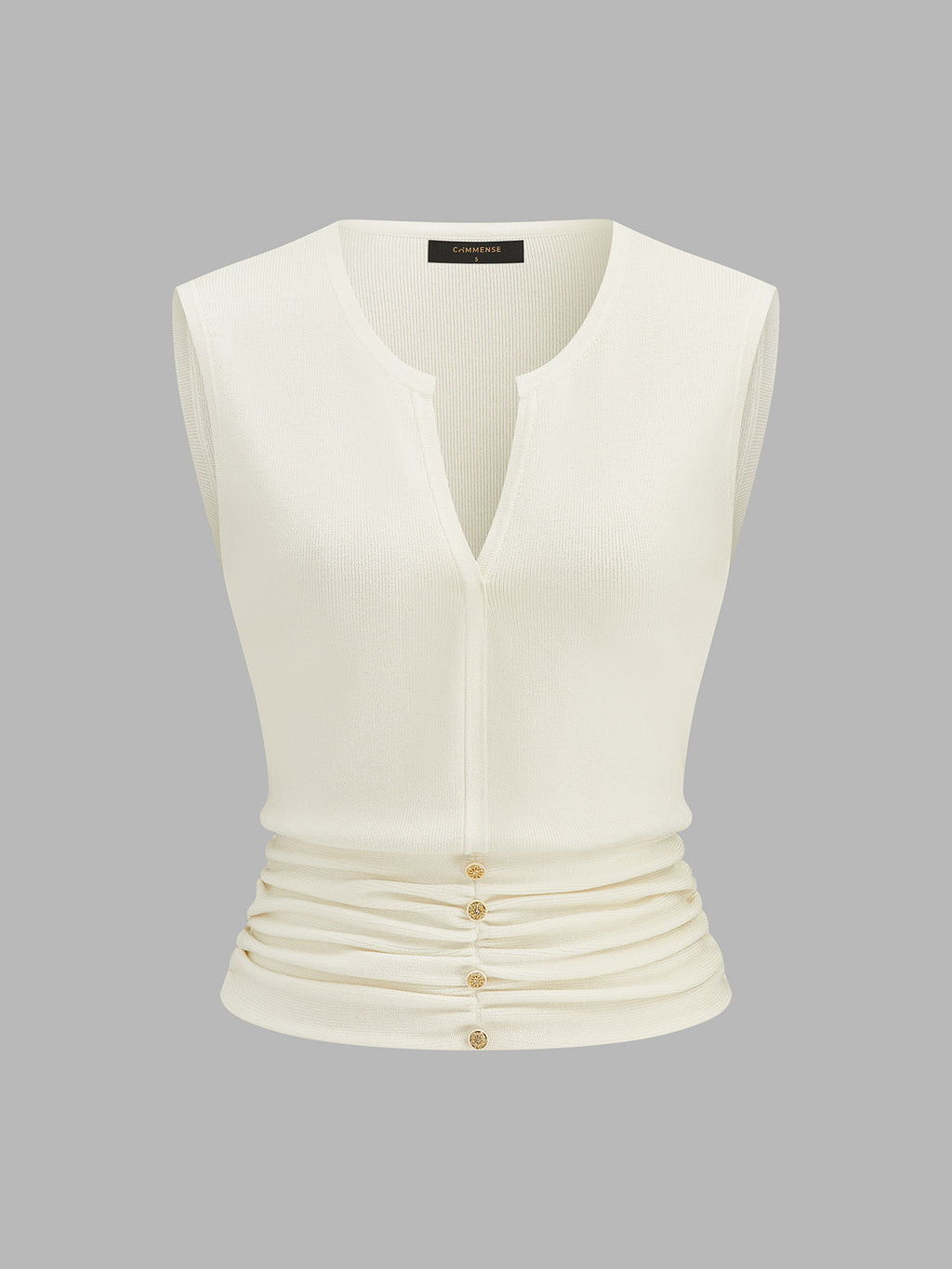 Notched V Neck Ruched Knit Tank Top