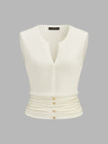 Notched V Neck Ruched Knit Tank Top