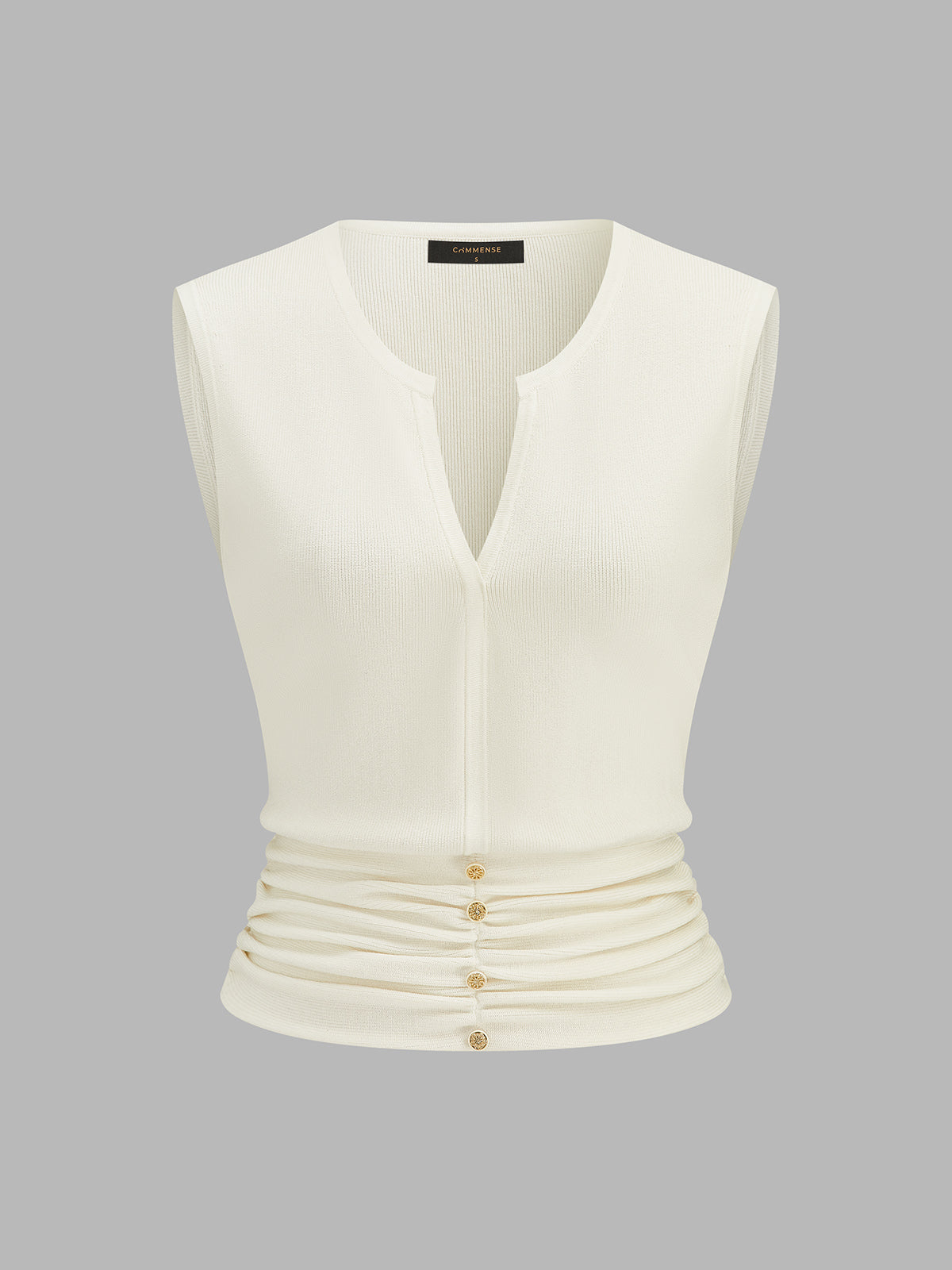 Notched V Neck Ruched Knit Tank Top