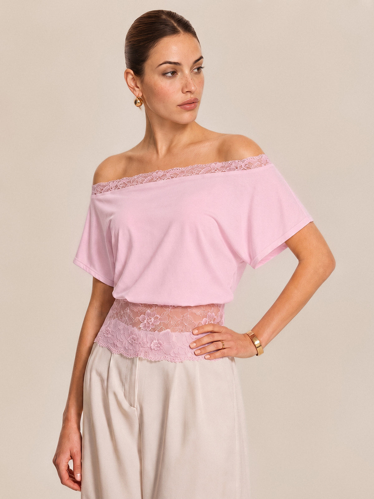 Off Shoulder Lace Panel Top