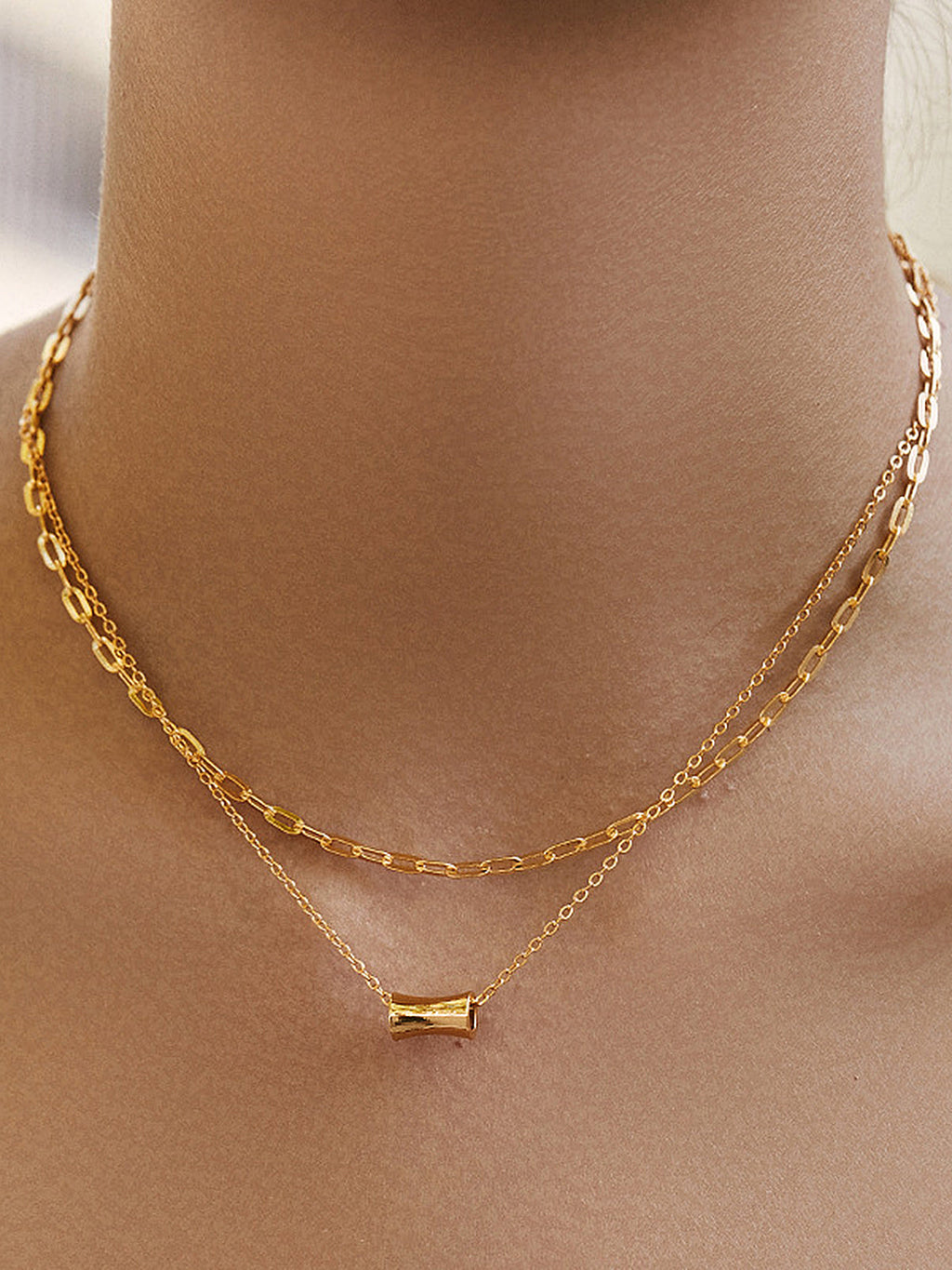 Double Layer Cylinder Pendant Necklace