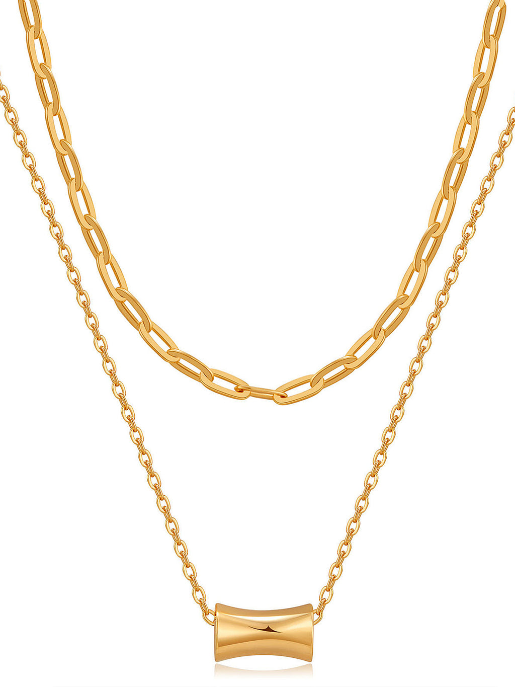 Double Layer Cylinder Pendant Necklace