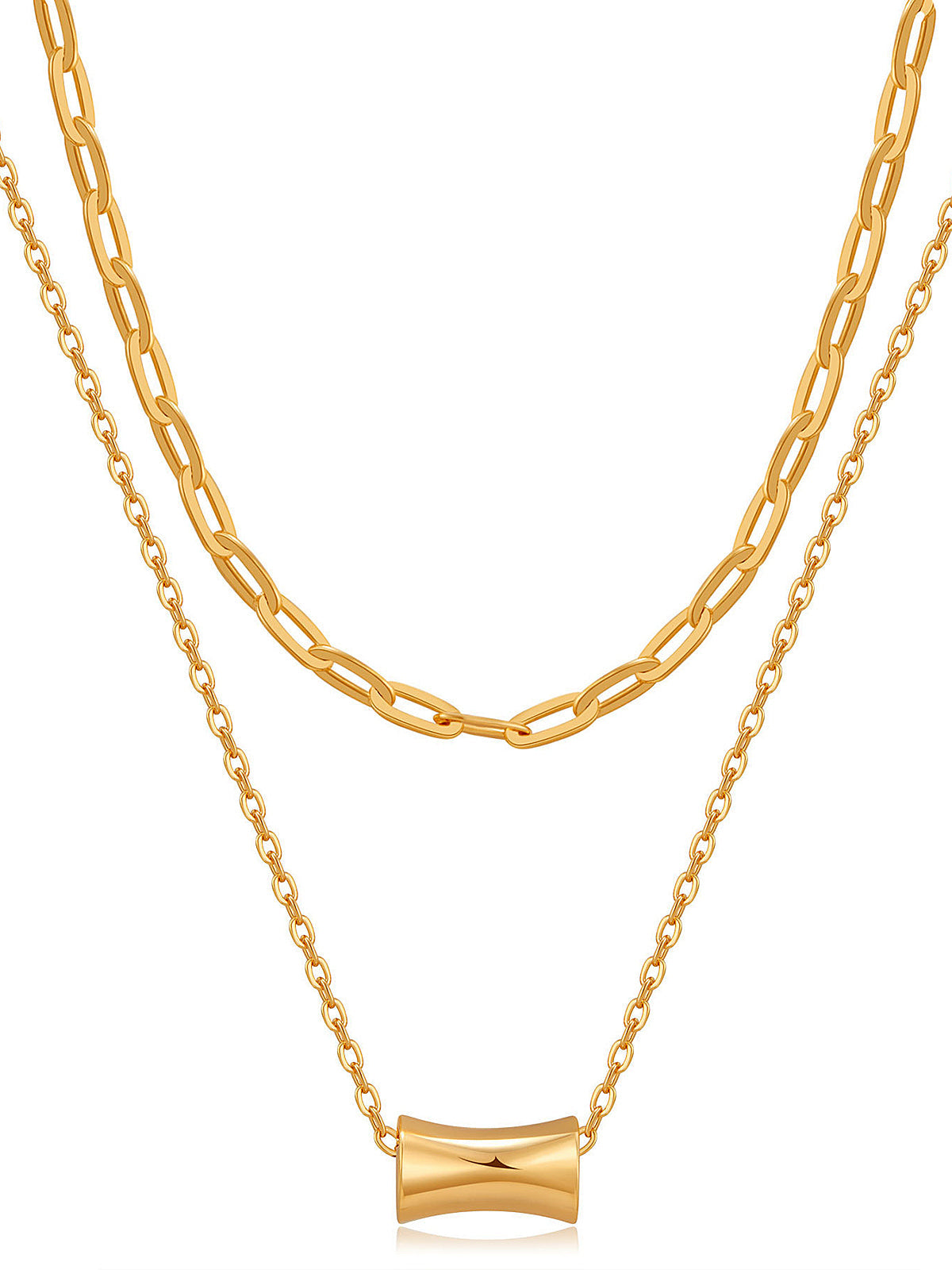 Double Layer Cylinder Pendant Necklace