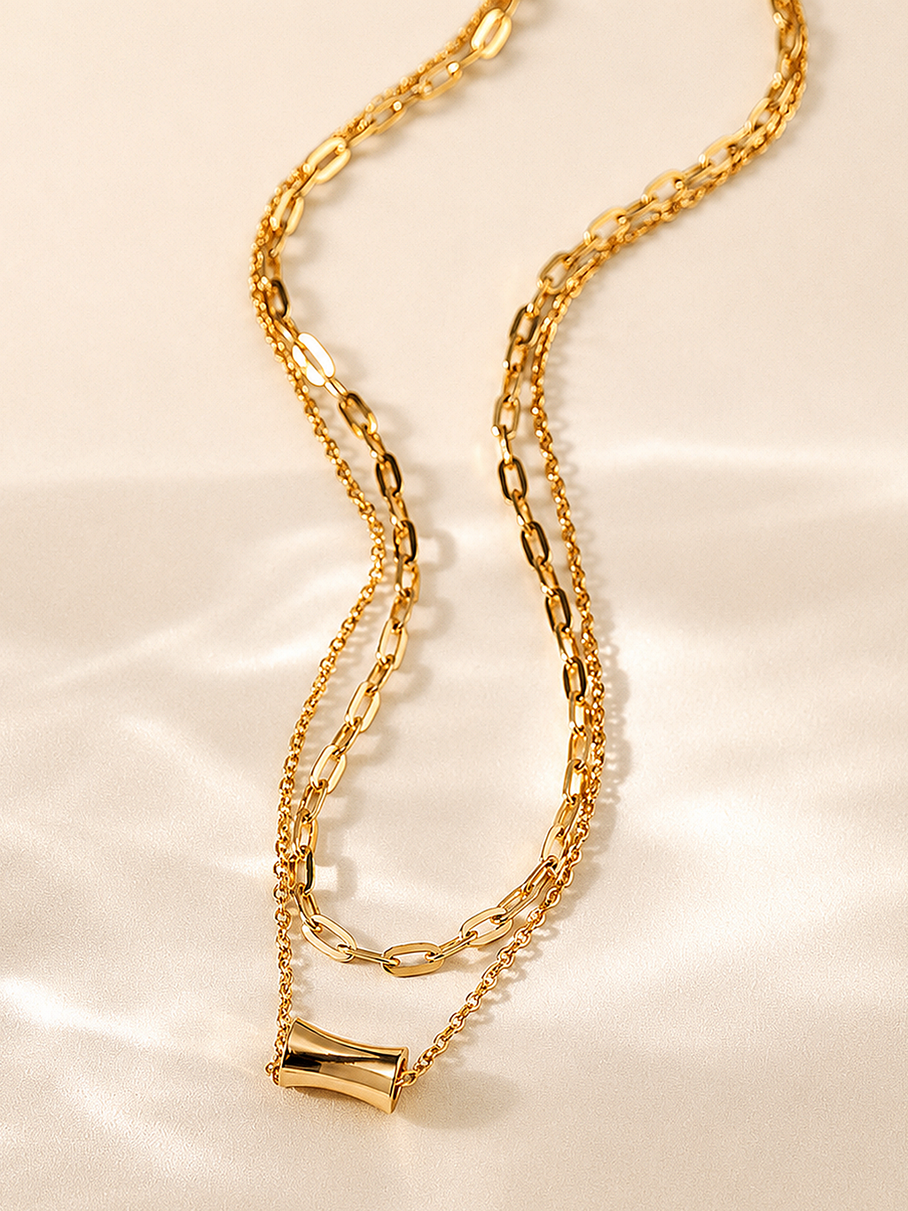 Double Layer Cylinder Pendant Necklace