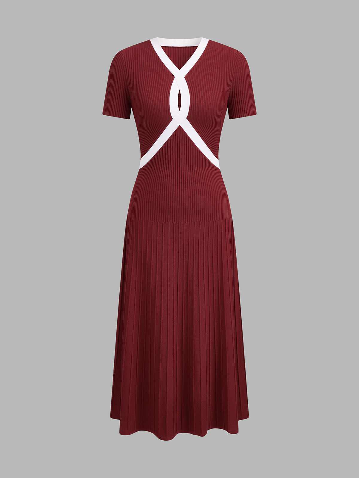 Contrast Trim Short Sleeve Knit Midi Dress