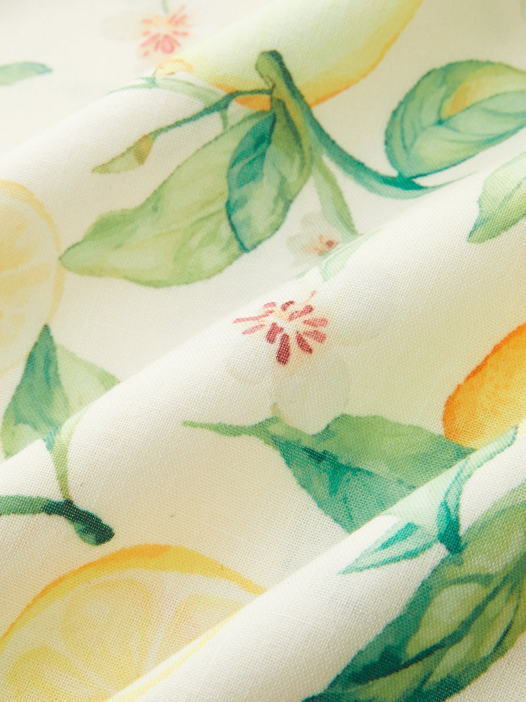 Lemon Print Halter Lace Trim Flared Midi Dress