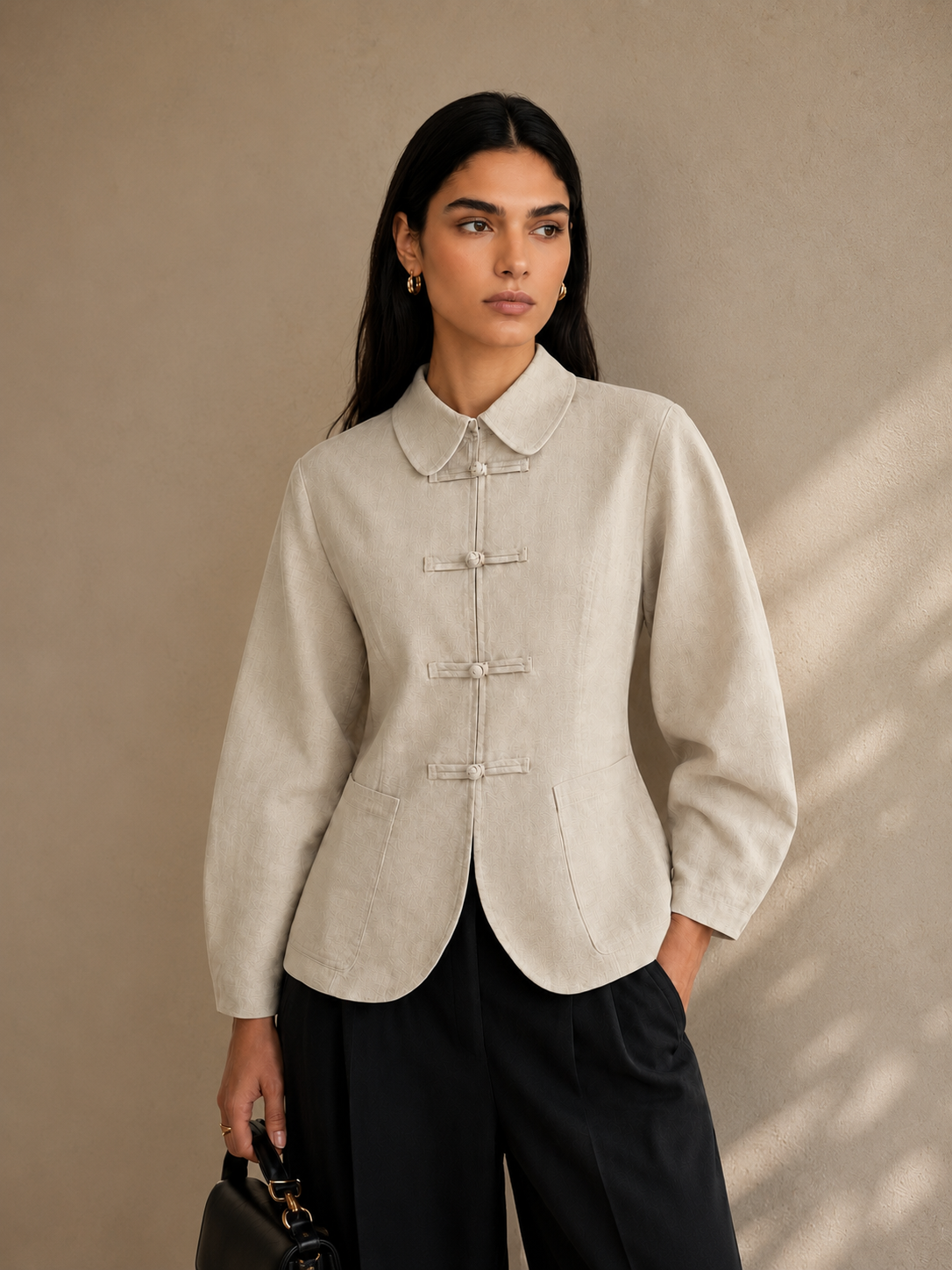 Frog Button Cotton Linen Long Sleeve Shirt