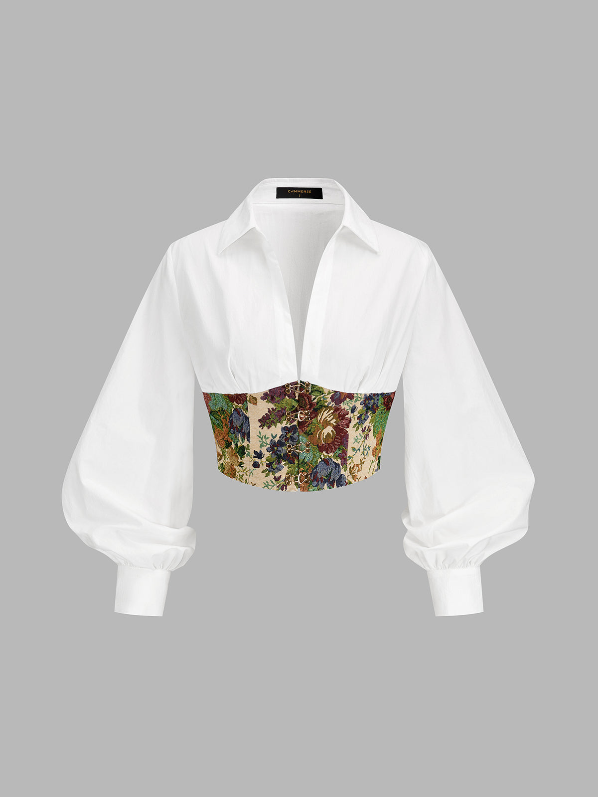 Floral Corset Cropped Long Sleeve Blouse