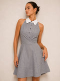 Contrast Collar Halter Striped Mini Dress