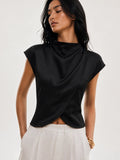 Draped Satin Cap Sleeve Blouse