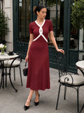 Contrast Trim Short Sleeve Knit Midi Dress